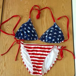 Patriotic American Flag 2Pc Swimsuit Bikini Large